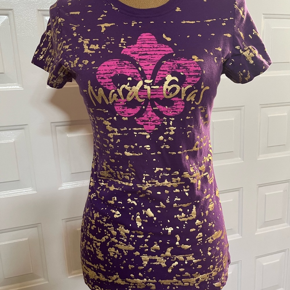 Mardi Gras Fleur De Lis purple gold tee t-shirt